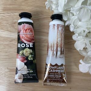 2 Bath & Body Works Rose, Snowflakes & Cashmere Hand Cream Shea Hand Cream 1 oz